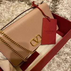 Valentino signature beige leather wallet on chain bag